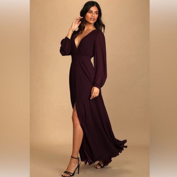 Lulu’s Adoring You Long Sleeve Maxi Dress NEW Women’s Small Purple Chiffon Gown - Picture 1 of 10